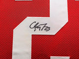 49ERS CHRISTIAN MCCAFFREY AUTOGRAPHED SIGNED FRAMED RED JERSEY BECKETT QR 230202