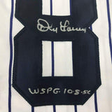 Framed Autographed/Signed Don Larsen Inscribed 33x42 Pinstripe Jersey BAS COA