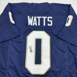 Autographed/Signed Xavier Watts Notre Dame Blue College Football Jersey JSA COA