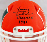 Vinny Testaverde Signed Hurricanes AMP Speed Mini Helmet w/ Insc- Beckett Auth