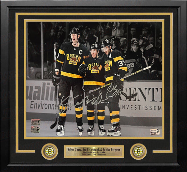 Zdeno Chara Brad Marchand Patrice Bergeron Bruins Autograph 16x20 Framed Photo