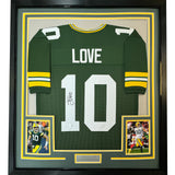 Framed Autographed/Signed Jordan Love 35x39 Green Bay Green Jersey Beckett COA