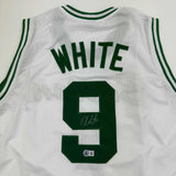 Autographed/Signed Derrick White Boston White Basketball Jersey Beckett BAS COA