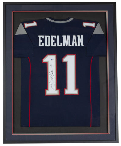 Julian Edelman Signed Framed Custom Blue Pro-Style Football Jersey BAS ITP