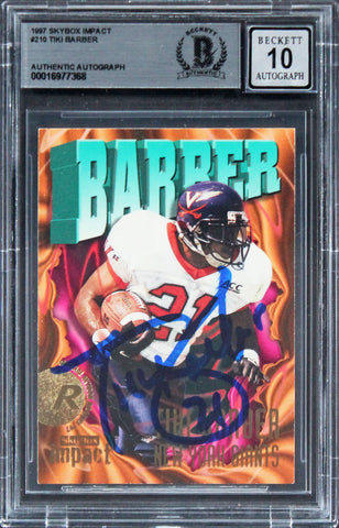 Giants Tiki Barber Signed 1997 Skybox Impact #210 Card Auto 10! BAS Slabbed