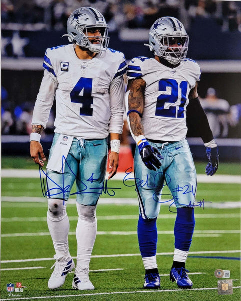 Dak Prescott Ezekiel Elliott Signed Dallas Cowboys 16x20 Photo Beckett Witnessed