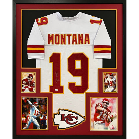 Joe Montana Autographed Signed Framed White Kansas City Chiefs Jersey JSA