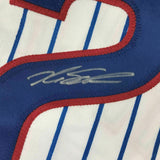 FRAMED Autographed/Signed KYLE SCHWARBER 33x42 Chicago Pinstripe Jersey JSA COA