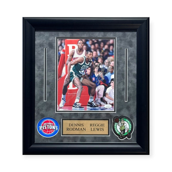 Dennis Rodman & Reggie Lewis Signed Autographed 8x10 Photo Framed to 17x18 JSA