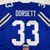 Autographed/Signed Tony Dorsett Dallas Retro Blue Football Jersey JSA COA