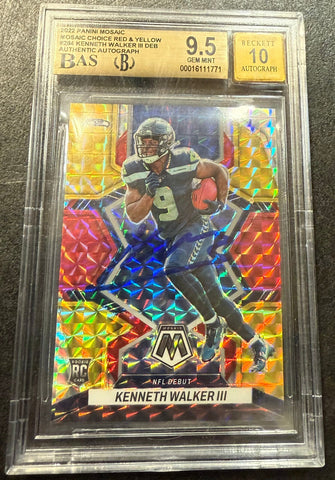 Kenneth Walker Rookie Auto Beckett 9.5 2022 Mosaic Fusion Red/Yellow Choice /80