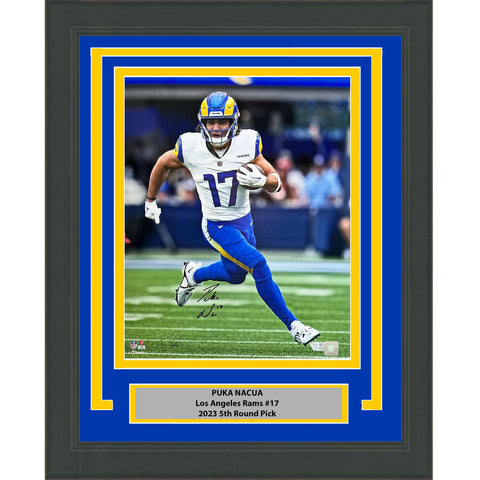 Framed Autographed/Signed Puka Nacua LA Rams 16x20 Football Photo Fanatics COA