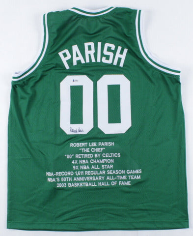 Robert Parish Signed Boston Celtics Career Highlight Stat Jersey (Beckett COA)