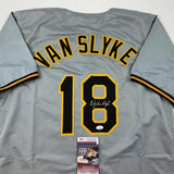 Autographed/Signed Andy Van Slyke Pittsburgh Grey Baseball Jersey JSA COA