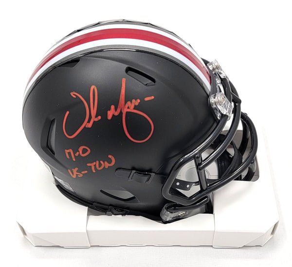 Urban Meyer Signed Ohio State Buckeyes Matte Black Mini Helmet W/ 7-0 vs TUN BAS