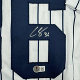 Autographed/Signed Clarke Schmidt New York Pinstripe Baseball Jersey BAS COA