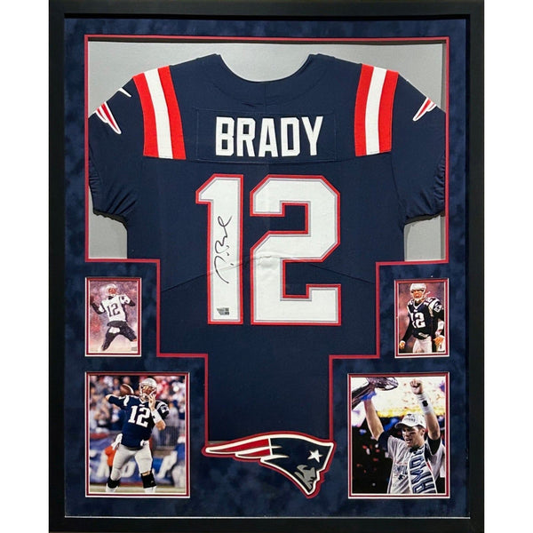 Tom Brady Autographed Signed Framed Blue New England Patriots Jersey FANATICS