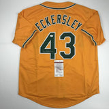 Autographed/Signed DENNIS ECKERSLEY Oakland Yellow Baseball Jersey JSA COA Auto