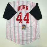 Autographed/Signed Adam Dunn Cincinnati Pinstripe Baseball Jersey JSA COA Auto