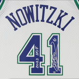 Dirk Nowitzki Autographed "HOF 23" Mavericks 1998 White Nike Jersey Fanatics