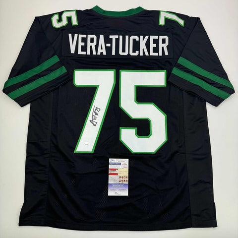 Autographed/Signed Alijah Vera-Tucker New York Black Football Jersey JSA COA