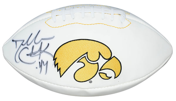 DALLAS CLARK AUTOGRAPHED SIGNED IOWA HAWKEYES WHITE LOGO FOOTBALL FANATICS