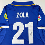 Autographed/Signed Gianfranco Zola Italy Blue Soccer Futbol Jersey BAS COA