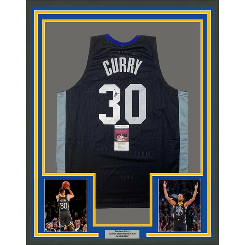 Framed Autographed/Signed Stephen Steph Curry 33x42 Black Jersey JSA COA