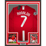 Framed Autographed/Signed Cristiano Ronaldo 35x39 Manchester Red Jersey BAS COA