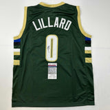 Autographed/Signed Damian Lillard Milwaukee Green Basketball Jersey JSA COA