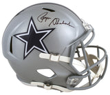 Cowboys Roger Staubach Signed Silver Full Size Speed Rep Helmet W/ Case BAS Wit