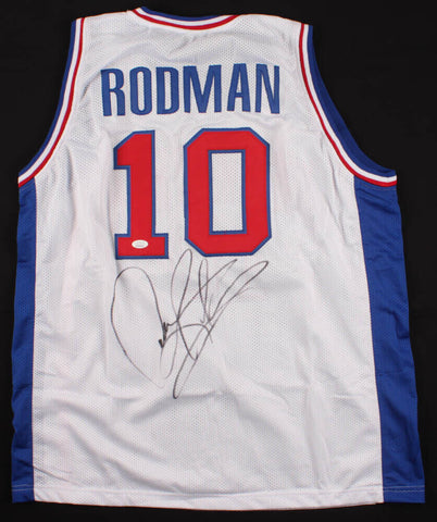 Dennis Rodman Signed Detroit Pistons White Jersey (JSA COA) 5xNBA Champ The Worm