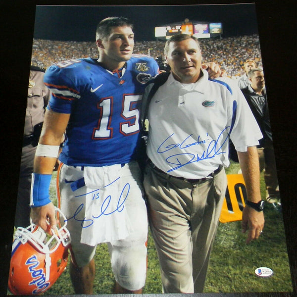 TIM TEBOW & DAN MULLEN AUTOGRAPHED FLORIDA GATORS 16x20 PHOTO BECKETT