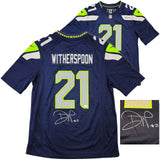 SEAHAWKS DEVON WITHERSPOON AUTOGRAPHED BLUE NIKE JERSEY SIZE L MCS HOLO 229507