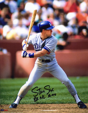 Steve Sax Signed Dodgers Batting Action 8x10 Photo w/82 NL ROY - (SCHWARTZ COA)