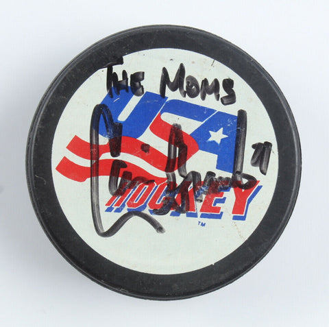 Cammi Granato Signed Team USA Logo Hockey Puck Inscribed "The Moms" (JSA COA)