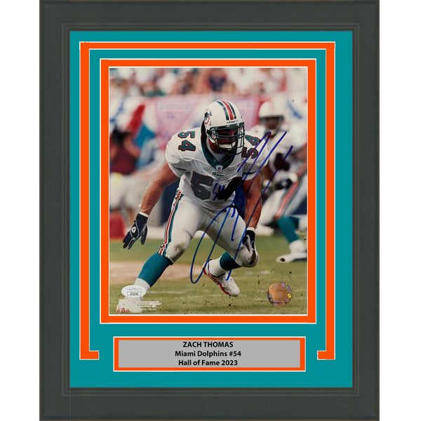 Framed Autographed/Signed Zach Thomas Miami Dolphins 8x10 Photo JSA COA #2