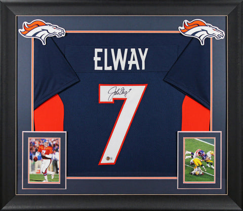 John Elway Authentic Signed Navy Blue Pro Style Framed Jersey BAS Witnessed