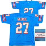 HOUSTON OILERS EDDIE GEORGE AUTOGRAPHED BLUE JERSEY BECKETT BAS WITNESS 234536