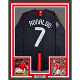 Framed Autographed/Signed Cristiano Ronaldo 35x39 United Black Jersey BAS COA