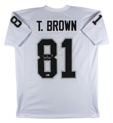 Tim Brown Authentic Signed White Pro Style Jersey Autographed BAS Witnessed