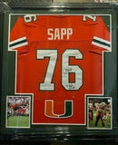 Warren Sapp Signed Miami Hurricanes 36"x 39" Custom Framed Jersey (Beckett COA)