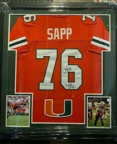 Warren Sapp Signed Miami Hurricanes 36"x 39" Custom Framed Jersey (Beckett COA)