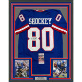 Framed Autographed/Signed Jeremy Shockey 35x39 New York Retro Jersey JSA COA #2