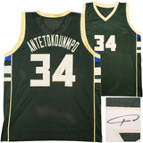 BUCKS GIANNIS ANTETOKOUNMPO AUTOGRAPHED GREEN JERSEY BECKETT WITNESS 232744