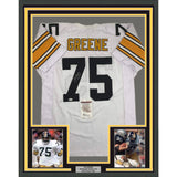 Framed Autographed/Signed Mean Joe Greene 35x39 Pittsburgh White Jersey JSA COA