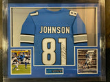 Calvin Johnson Signed 35x43 Framed Detroit Lions Jersey (JSA COA) Megatron W.R