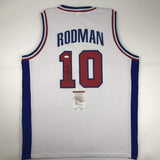 Autographed/Signed DENNIS RODMAN Detroit White Basketball Jersey JSA COA Auto