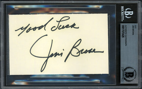 Jim Brown Autographed 3x5 Cut Signature Browns "Good Luck" Beckett #17070426