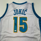 Autographed/Signed Nikola Jokic Denver White Retro Basketball Jersey JSA COA